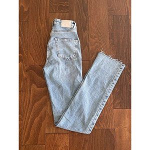 Zara Womens Fitted Flare Slitted High Rise Medium Wash Vintage Look Jeans US 0